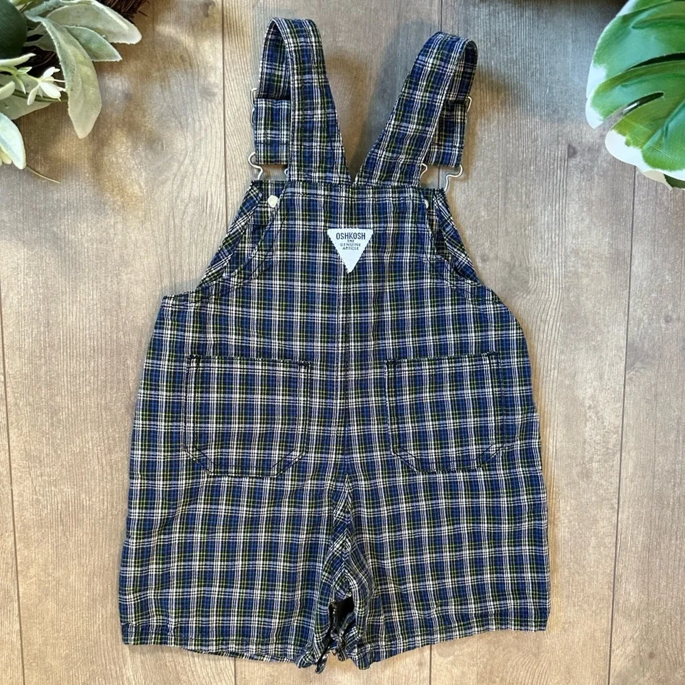Vintage OshKosh B’Gosh Overalls Baby Toddler Boy Plaid Overalls Shortalls